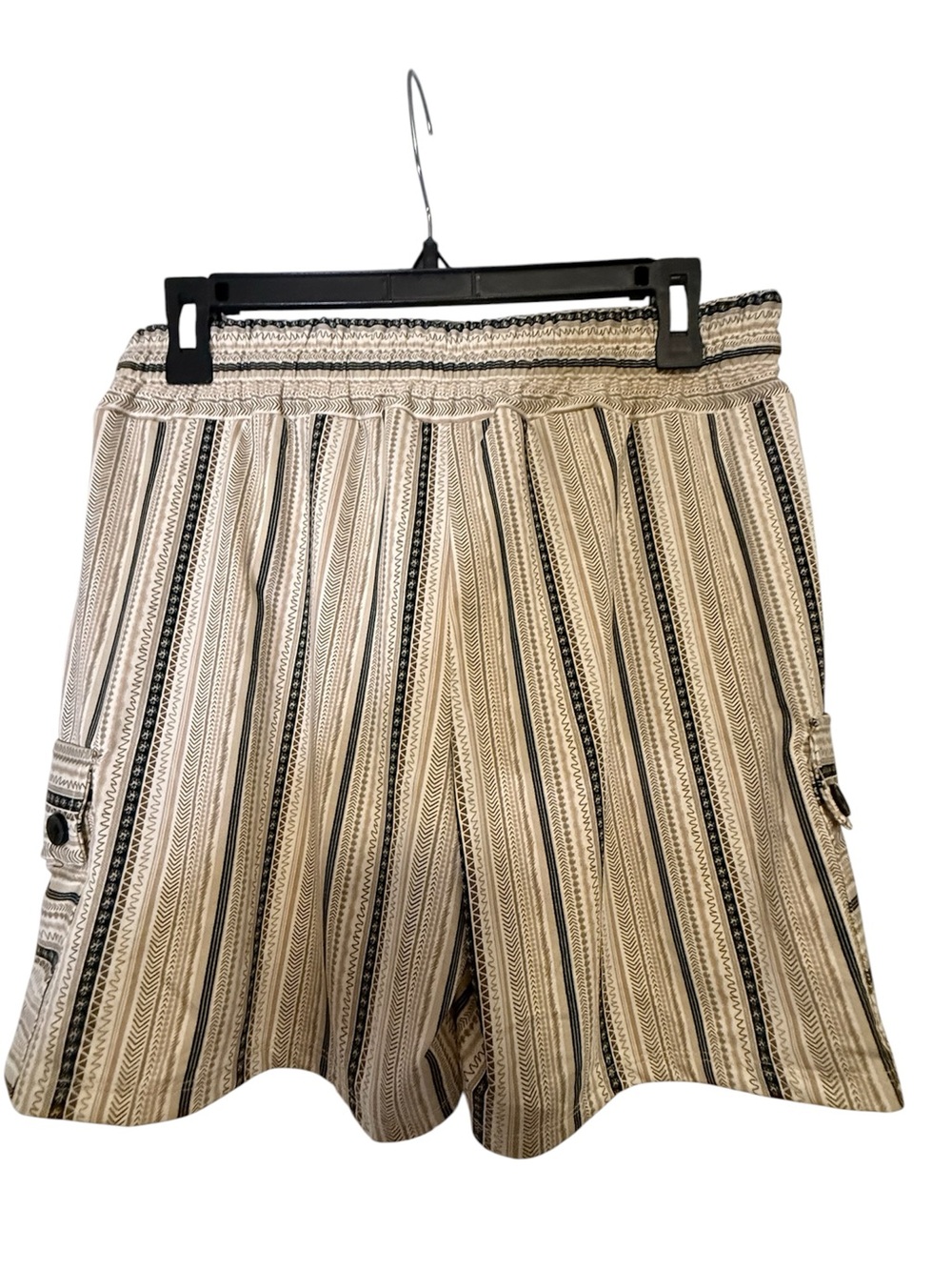 Women’s Striped Drawstring Casual Shorts - Cream & Black Size Small